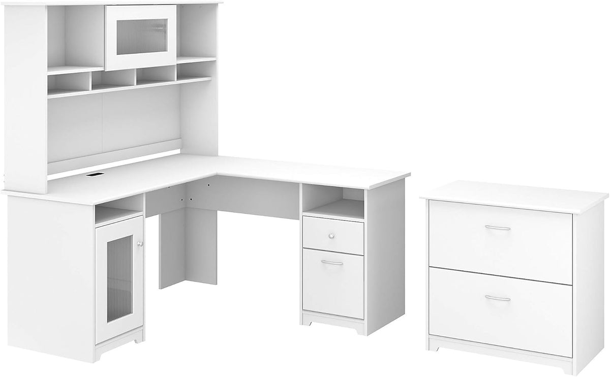 L Shaped Desk with Hutch and Lateral File Cabinet T95631