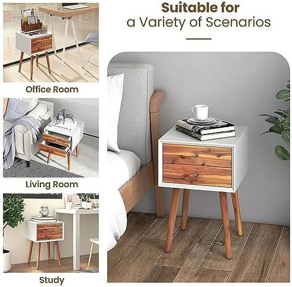 White 2 Drawer Wooden Nightstand Q909870