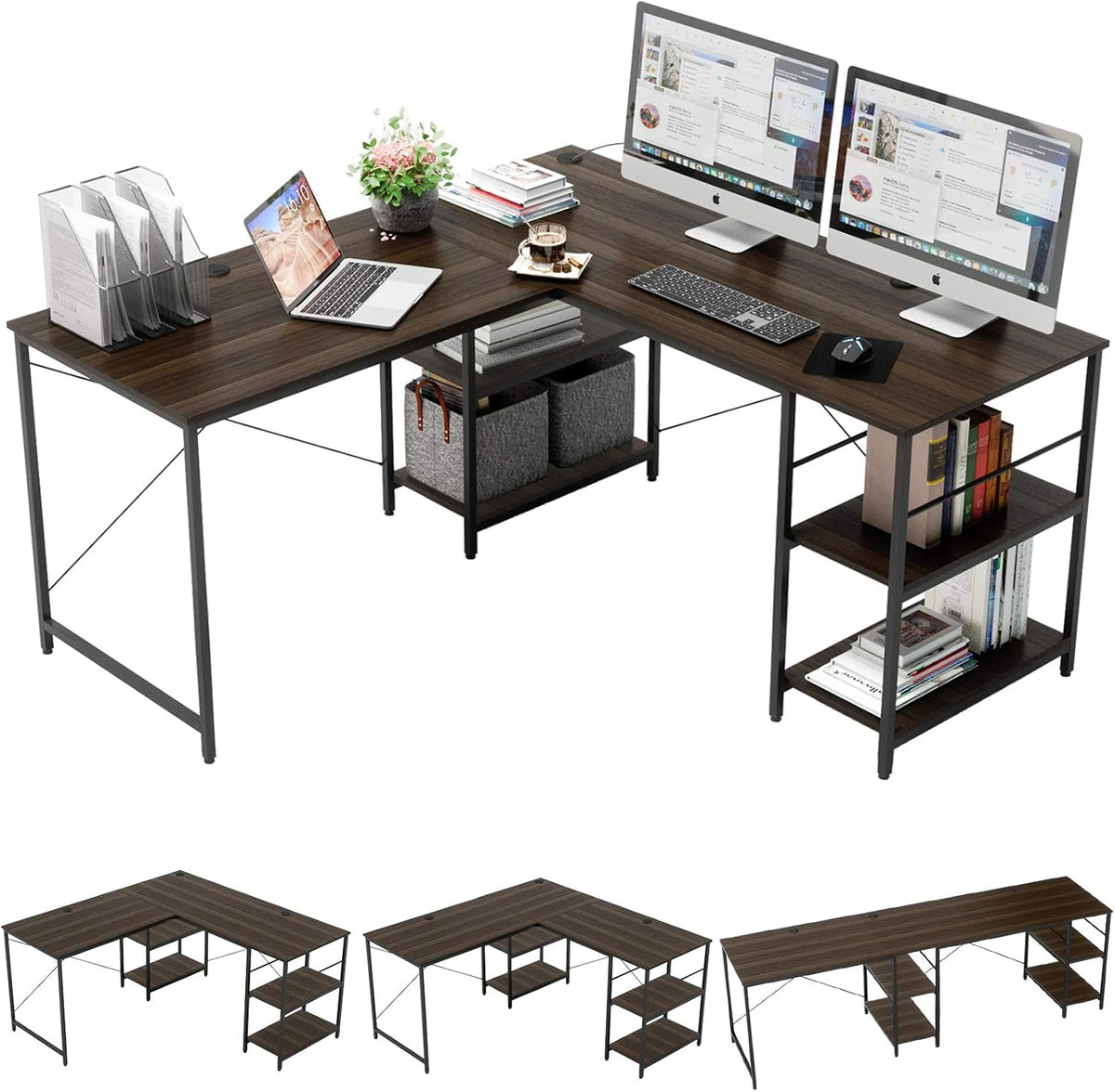 L Shaped Gaming Desk with Shelves 95.2 Inch Reversible Corner Computer Desk B560953