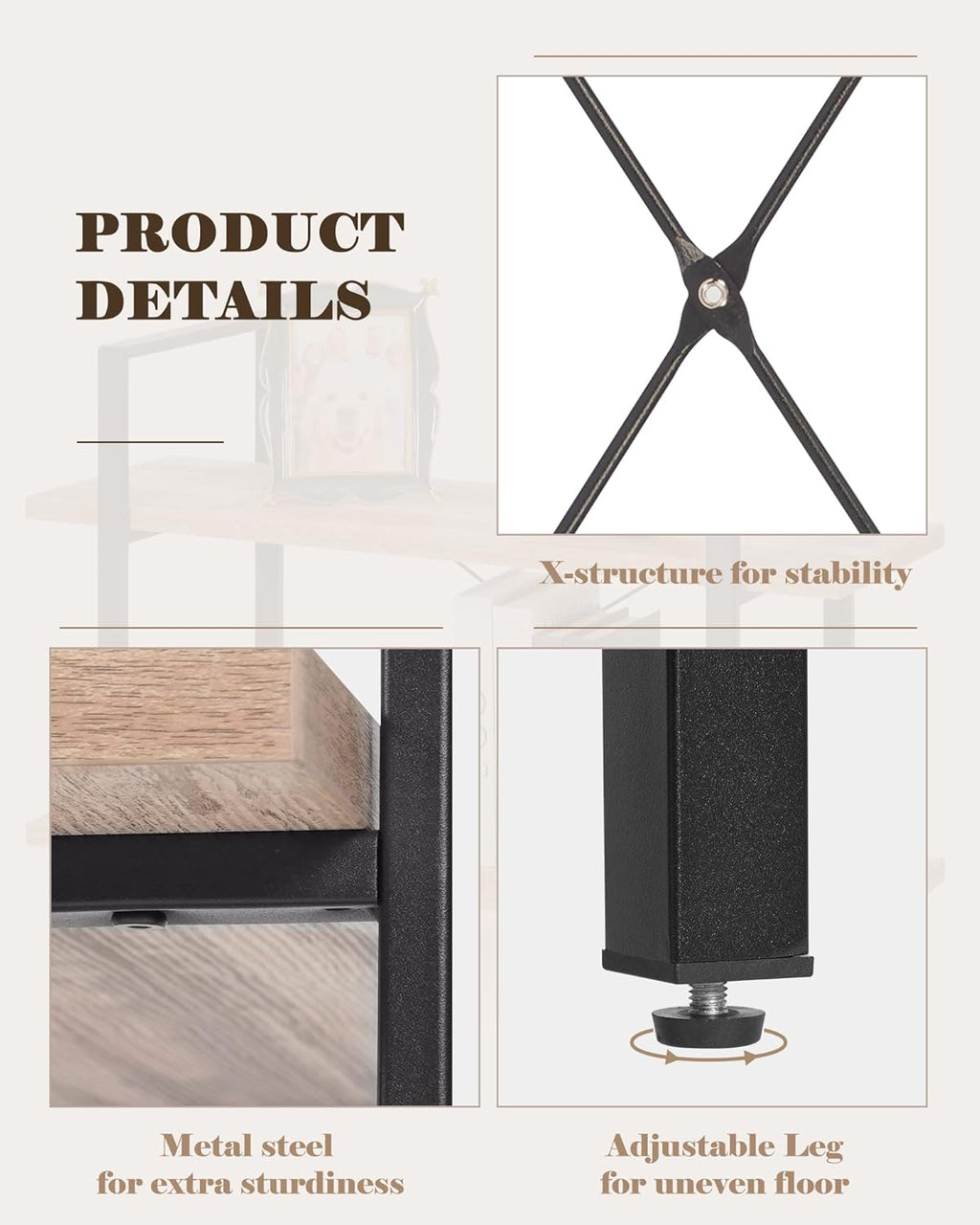 Industrial 2-Tier Wood and Metal Bookcase Z128