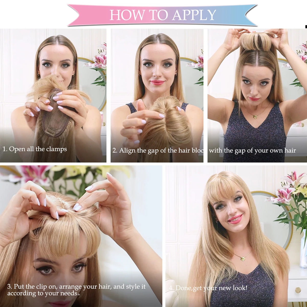 Clip In Human Remy Hair Topper Hairpiece With Bang Mono Base Y200