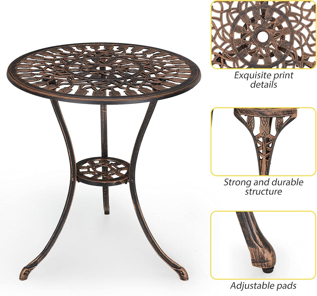 3 Piece Cast Aluminum Bistro Table Set with Umbrella Hole S268