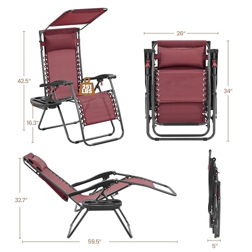 Black Zero Gravity Chair with Canopy and Cup Holder Z510072