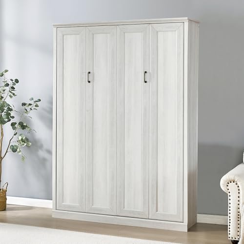 Rustic White Queen Size Solid Wood Murphy Bed V8029