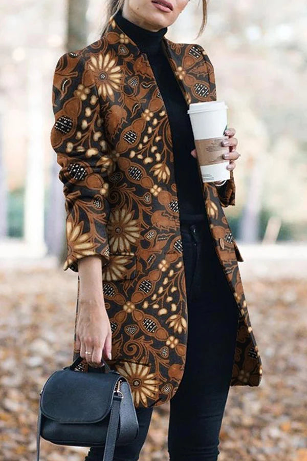 Casual Print Patchwork Turn-back Collar Outerwear K921323