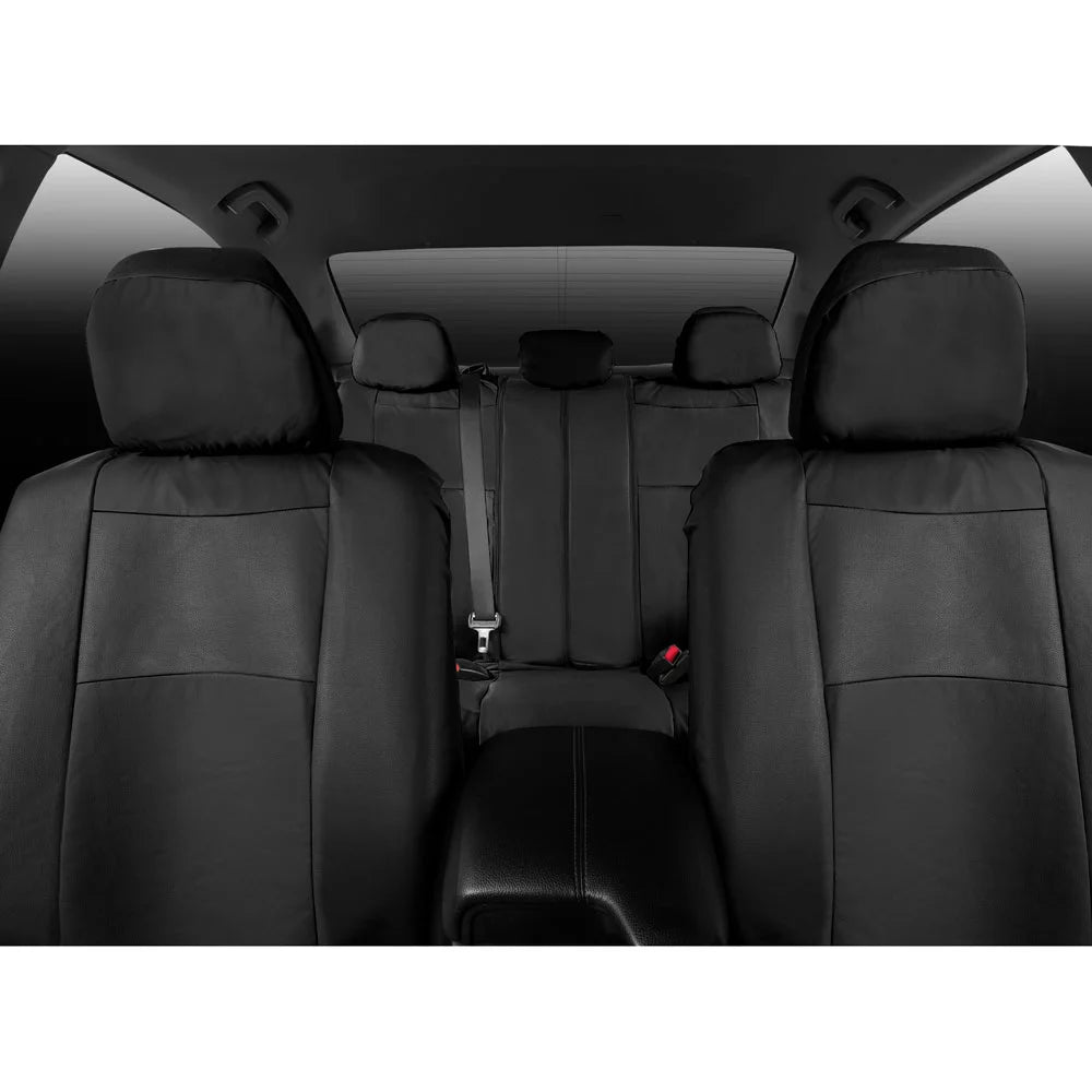 Classic Black Faux Leather Car Seat Covers Full Set I111512