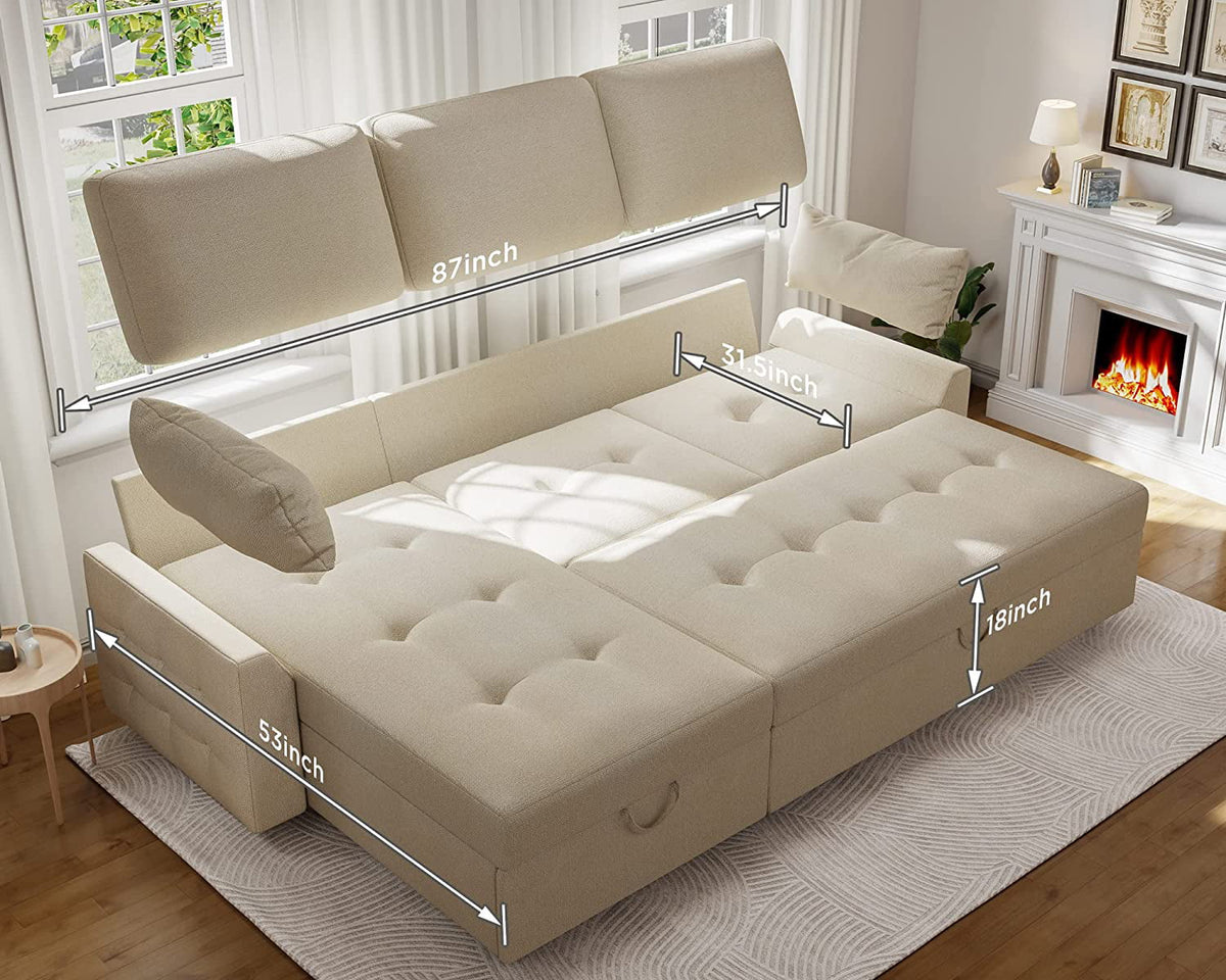 87 Inch Chenille Grey Pull Out Sofa Bed H851712