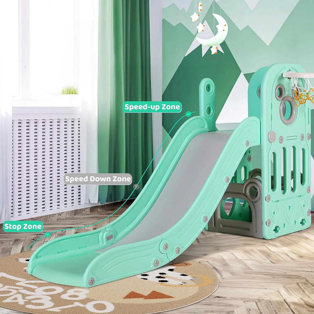 4 in 1 Toddler Slide and Climber Playset with Basketball Hoop E1471