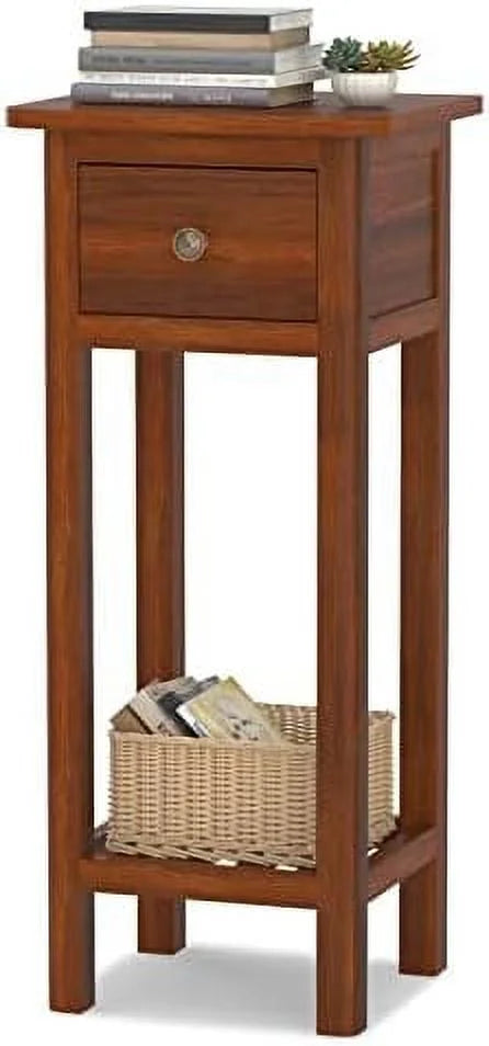 31 Inch Grey Acacia Wood End Table with Drawer R959892