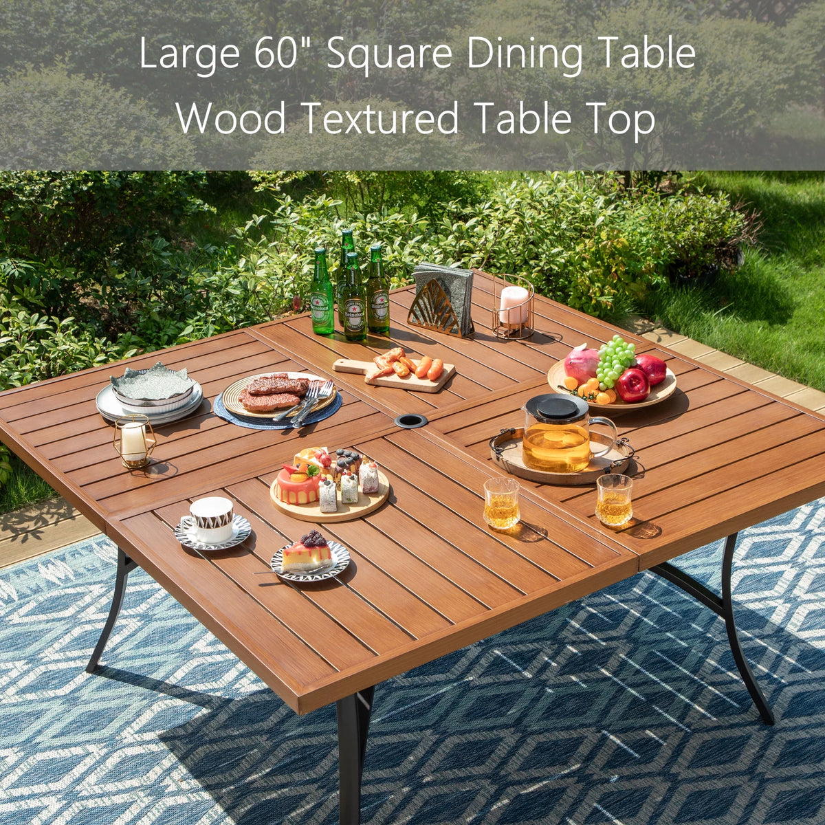 9-Piece Outdoor Dining Set with Wood Grain Table & Wicker Cushioned Chairs O51395