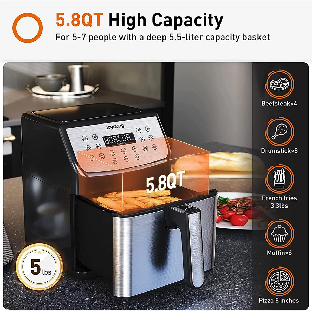 5.8QT 1700W Double Basket Air Fryer A294461
