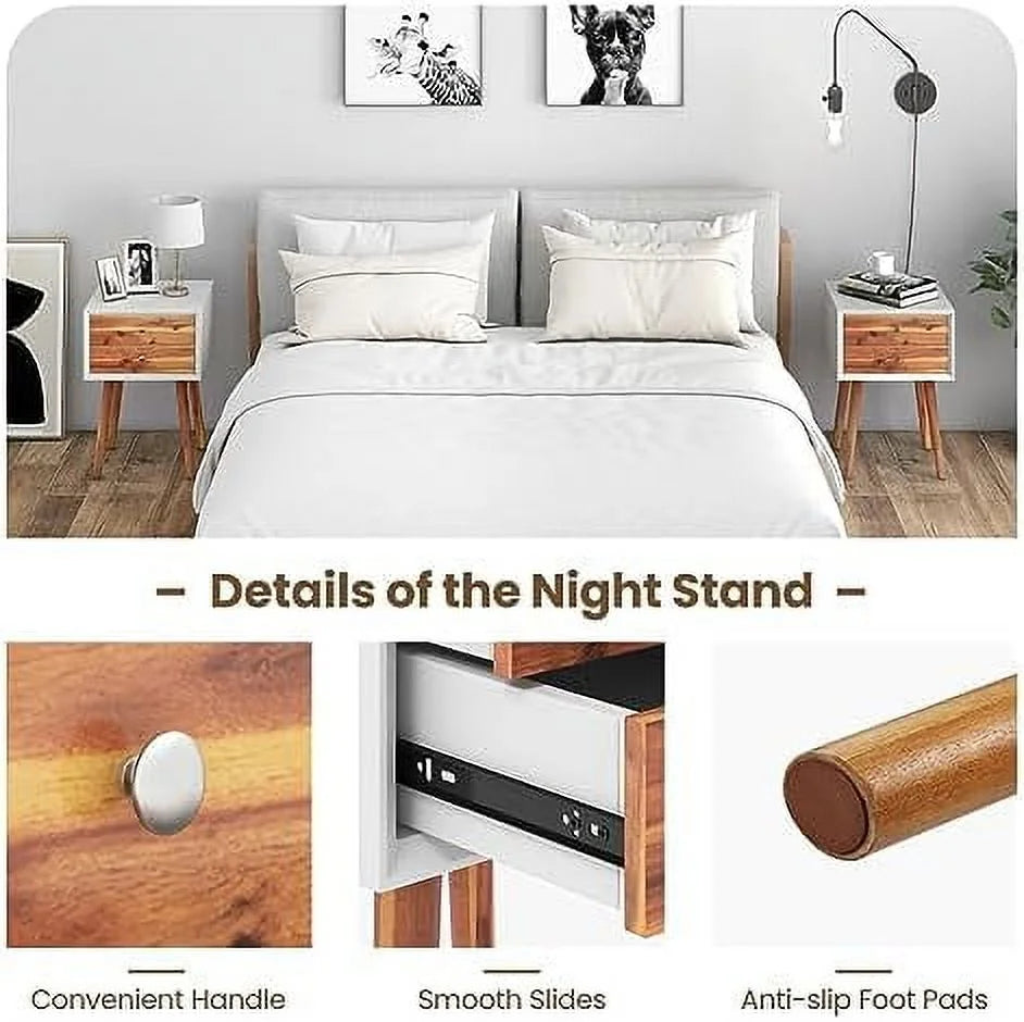 White 2 Drawer Wooden Nightstand Q909870