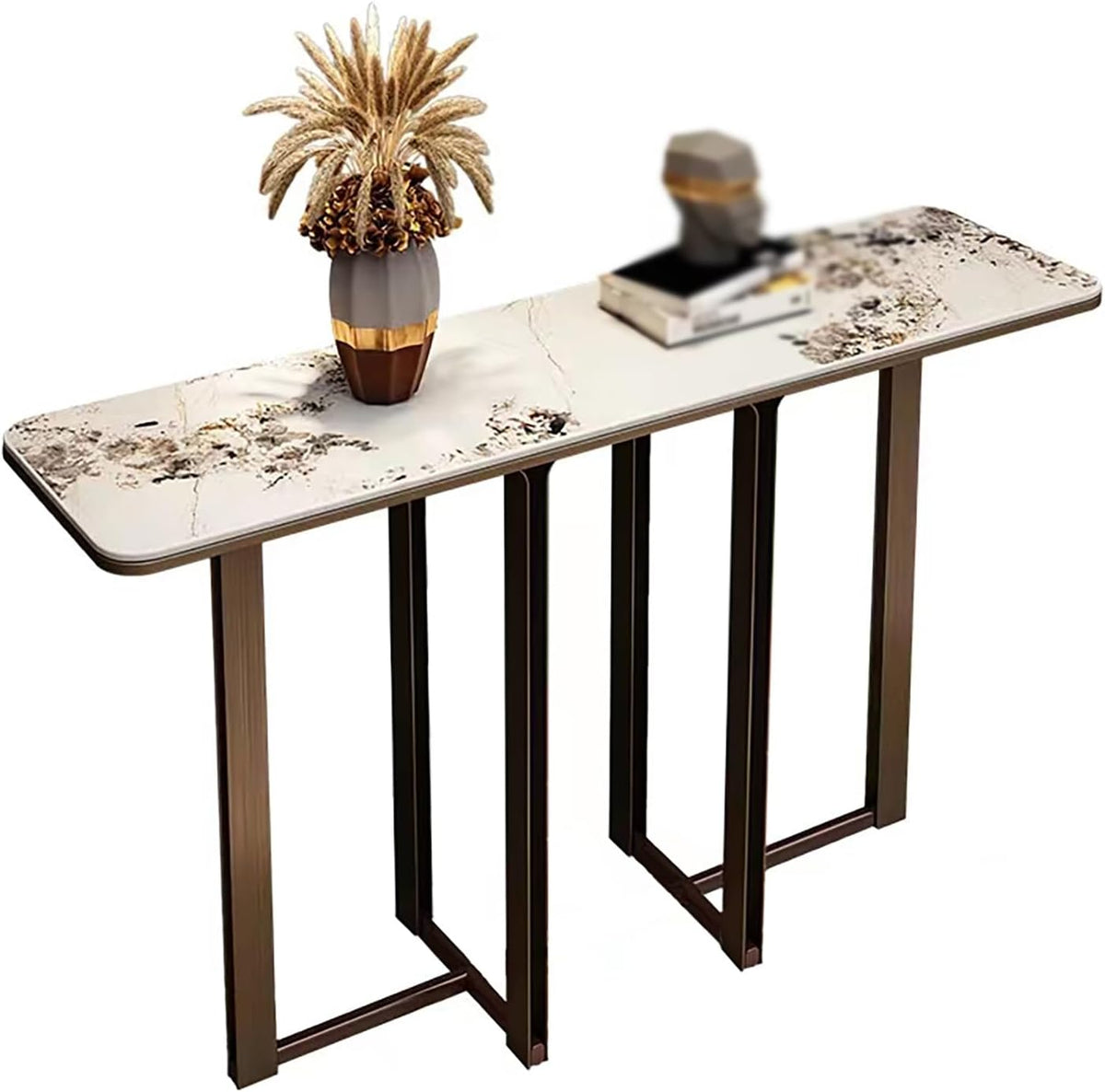 Narrow Entryway Table with Geometric Metal Base C67519
