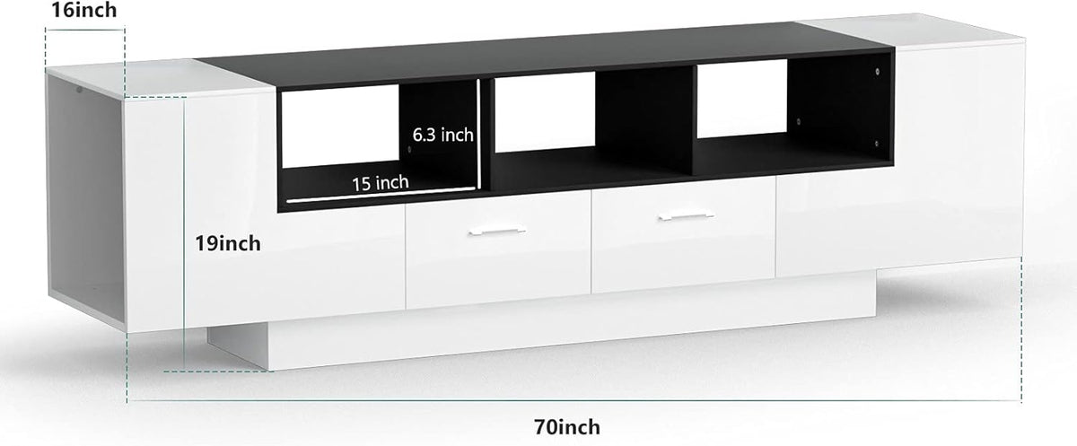 70 Inch Black & White Glossy TV Stand B4398