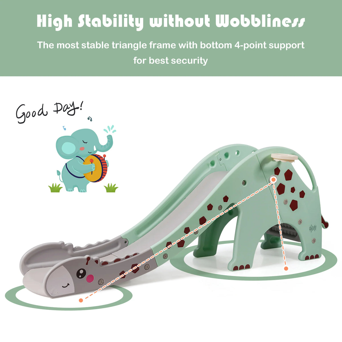 3 in 1 Kids Climber Slide Play Set with Basketball Hoop Green L63907