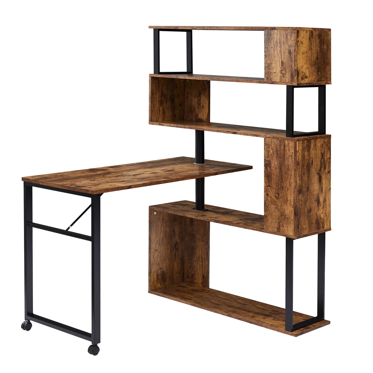 L-Shaped Corner Computer Desk with 5-Tier Bookshelf P603