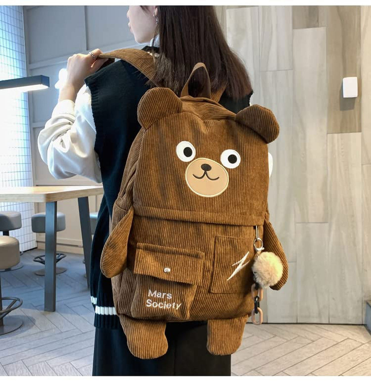 Corduroy Backpack Schoolbag B374