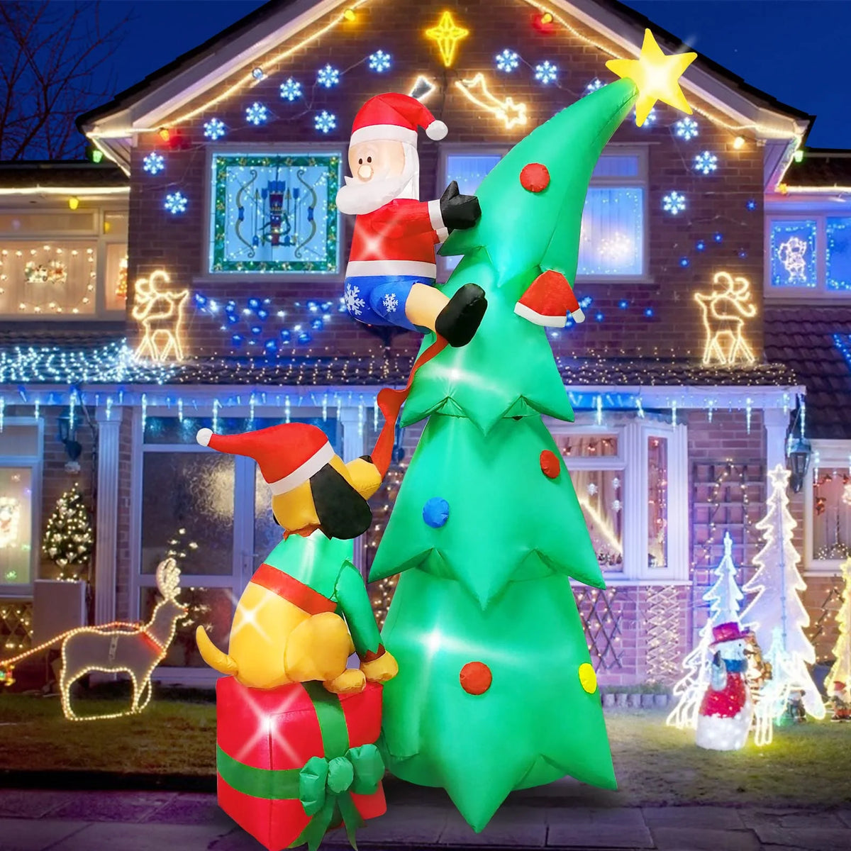 7ft Christmas Inflatable Santa Claus with Dog, 6 LED Lights R9148
