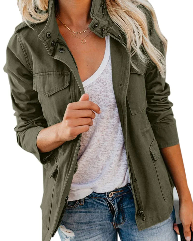 Women Military Utility Anorak Coat Zip Up Lightweight Jacket with Pockets Z56291