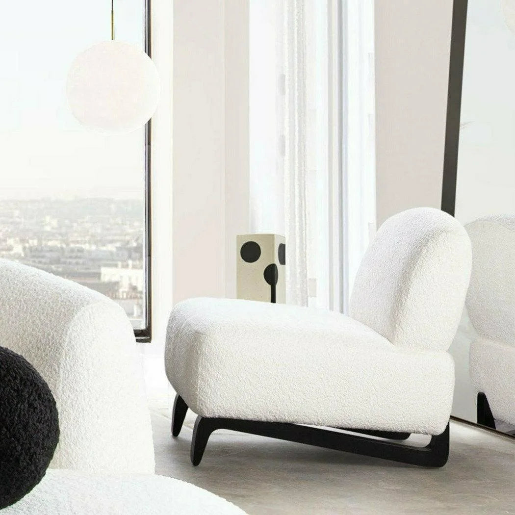 Faux White Shearling Armless Chair with Black Wood Leg Base S80966