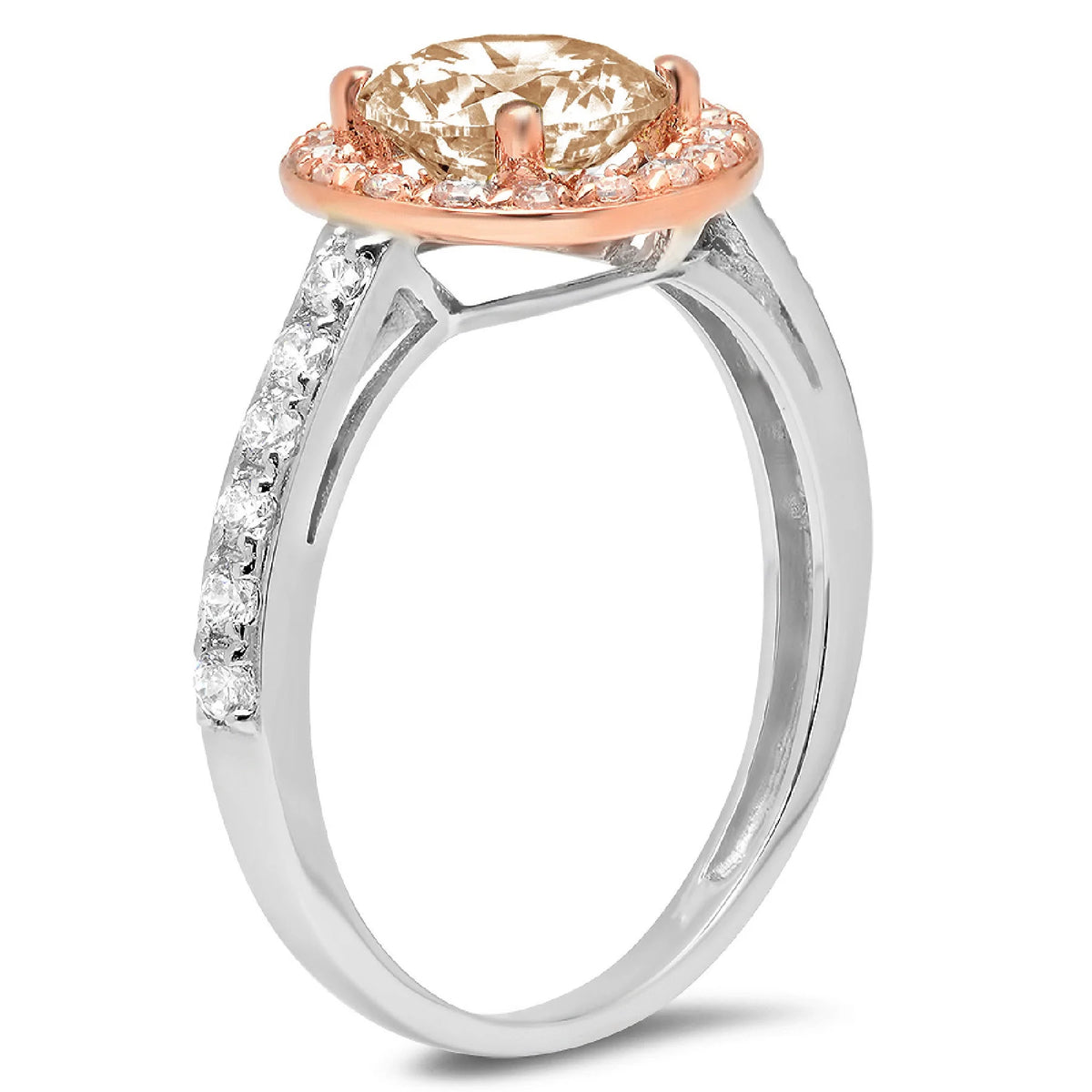 Champagne Simulated Diamond Halo Ring I14607