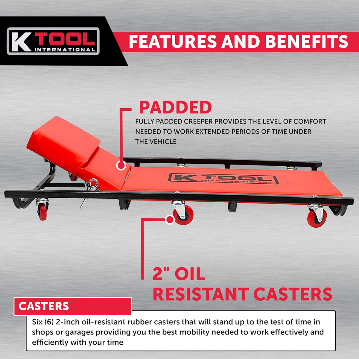 40 Metal Frame Creeper with Adjustable Headrest, 6 2 Oil Resistant Castors B902