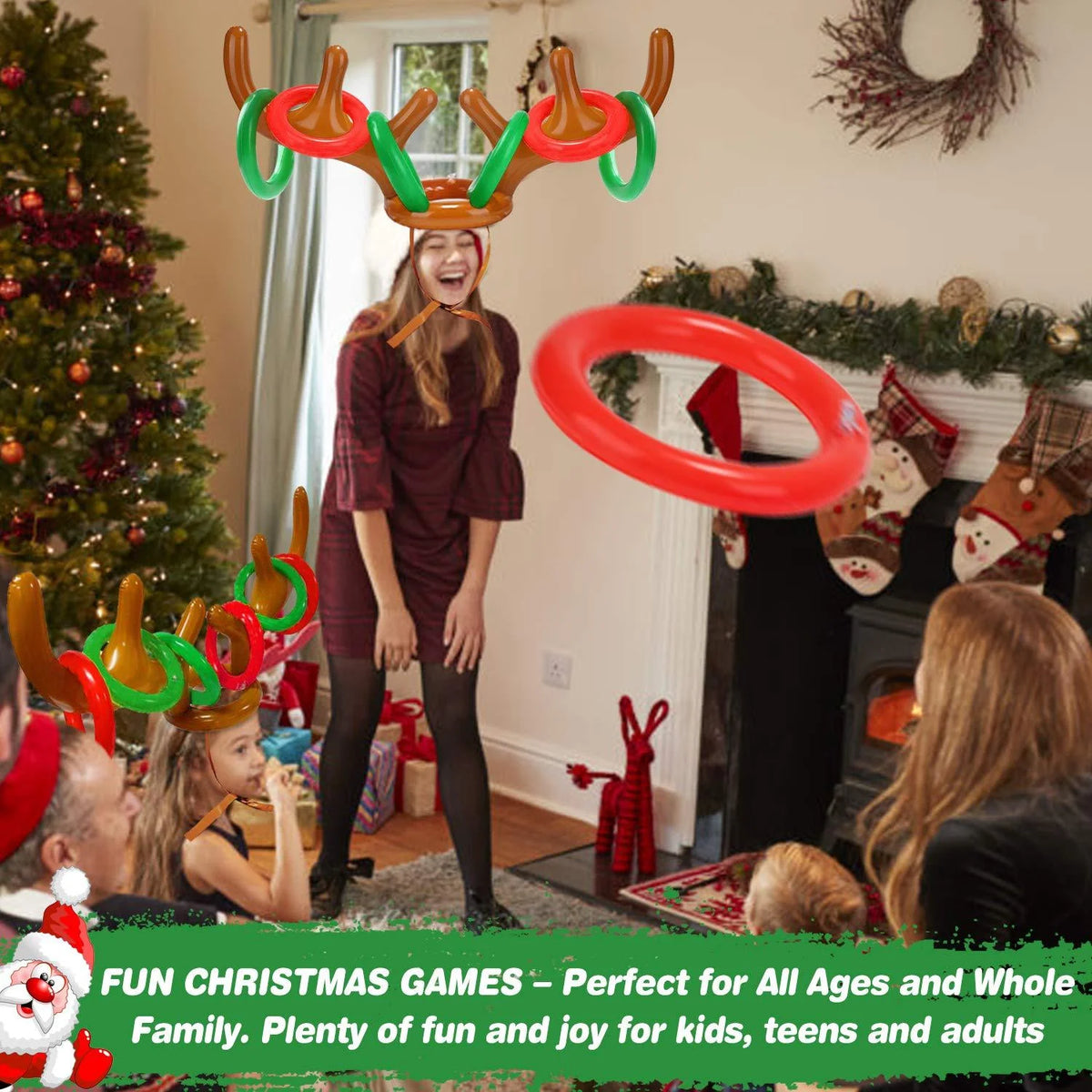 2 Pack Inflatable Reindeer Antler Ring Toss Game with 8 Rings, 2 Antlers J752