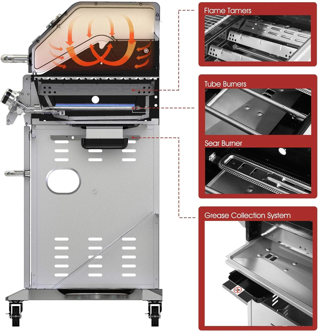 6-Burner Gas Grill with Sear Burner and Side Burner X4038