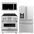 30 In. Dual Fuel Range, Refrigerator with Water and Ice Dispenser, Over the Range Microwave E290