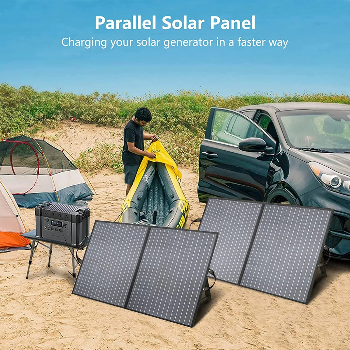 2000W 1500Wh Portable Power Station with 2 Pack 100W Foldable Solar Panel J983