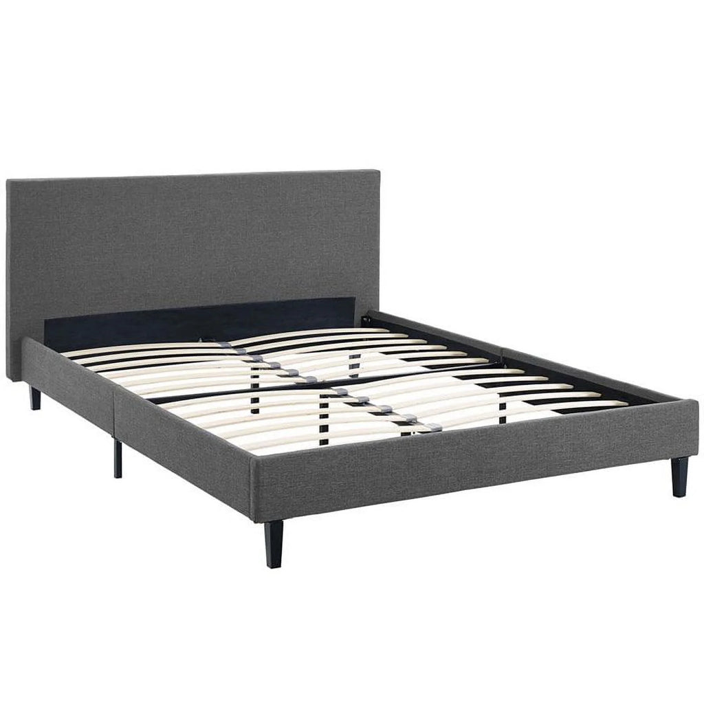 Light Gray Queen Upholstered Platform Bed with Wood Slat Support X83575