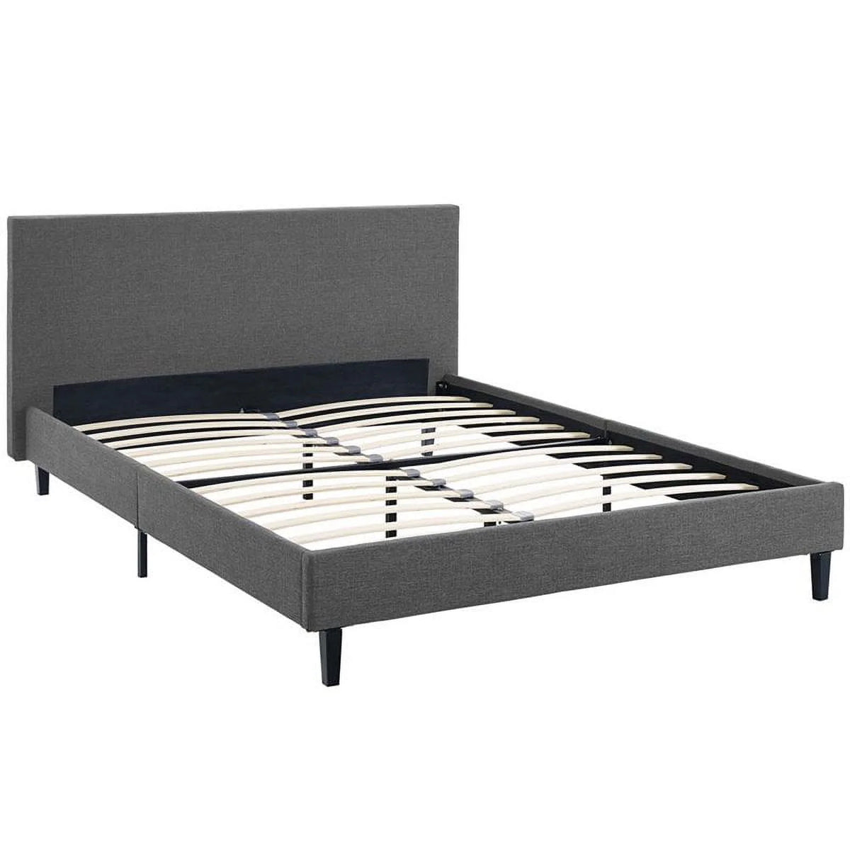 Light Gray Queen Upholstered Platform Bed with Wood Slat Support X83575