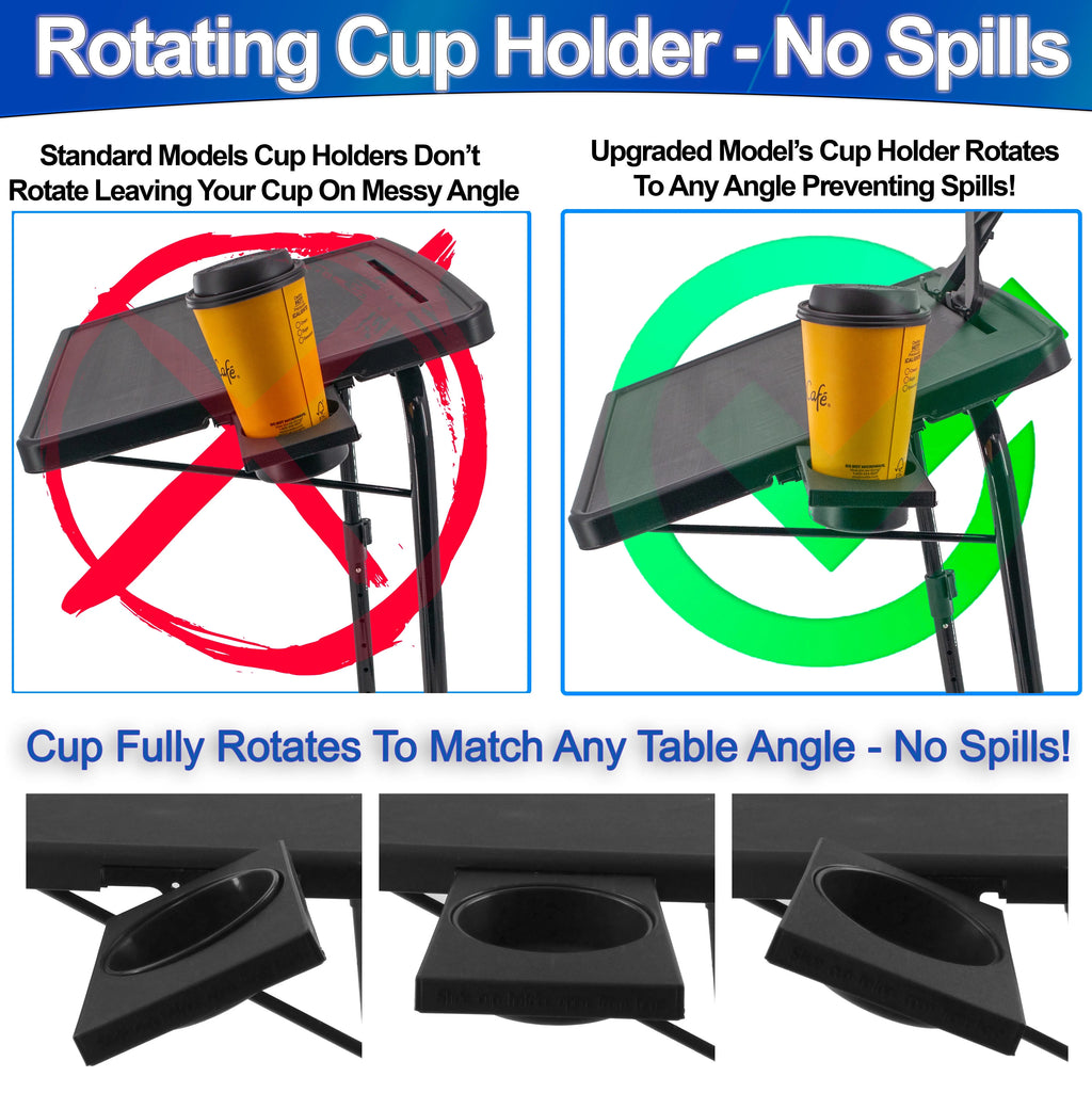 XL Folding TV Tray Table with Rotating Cup Holder, Black T638