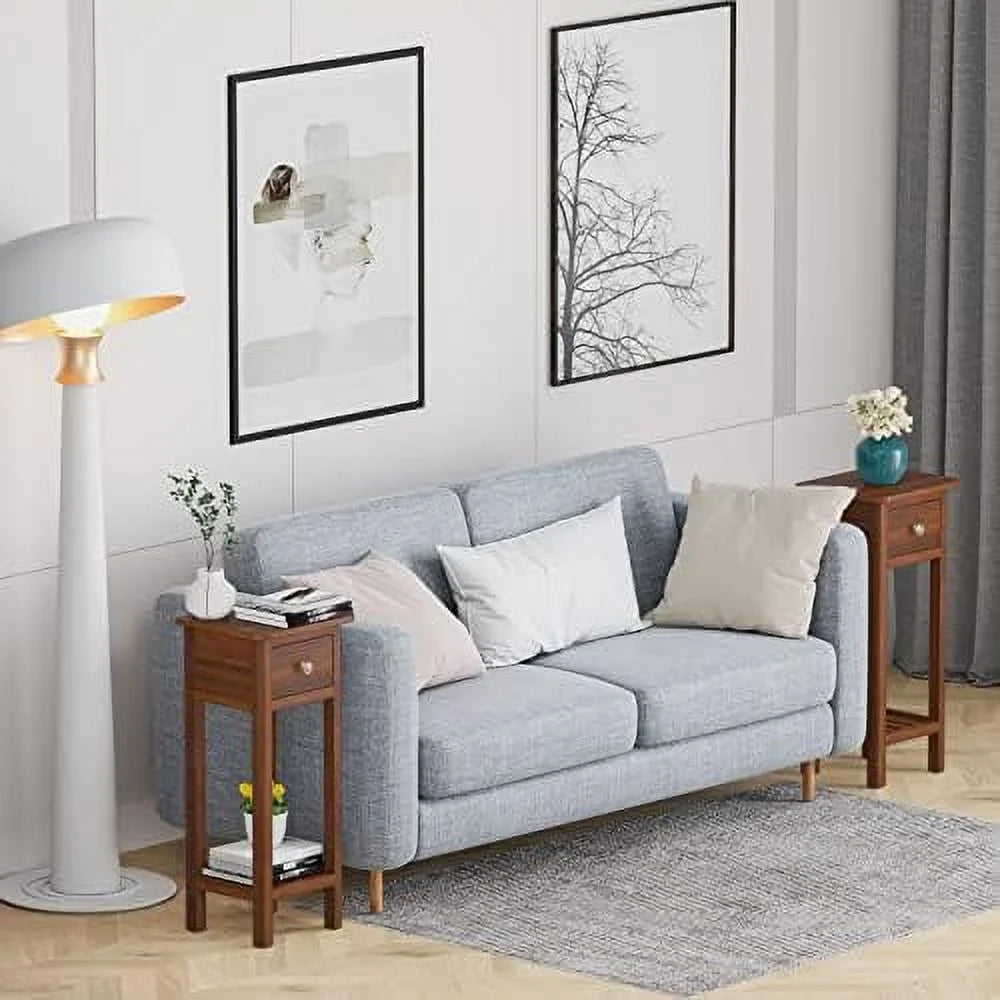 31 Inch Grey Acacia Wood End Table with Drawer R959892