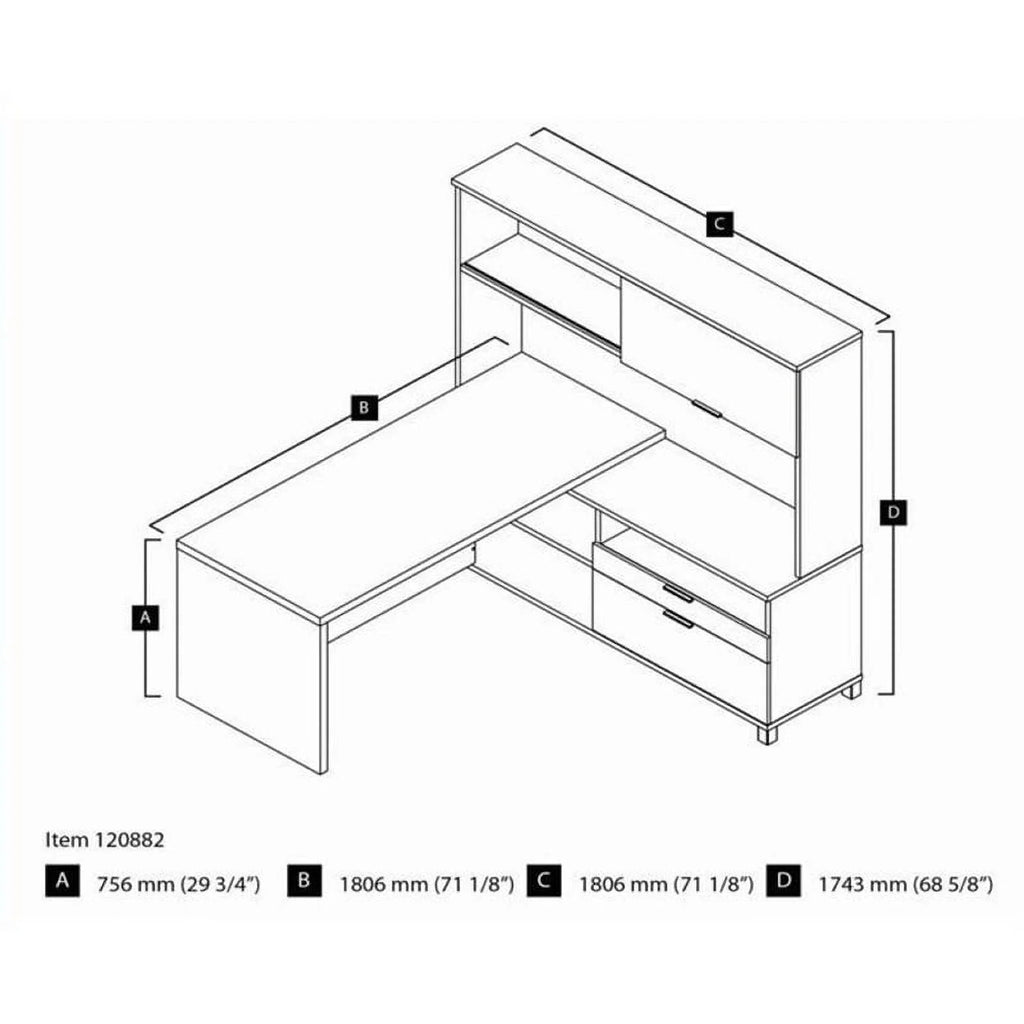 L-Desk with Hutch in White and Bark Gray X878