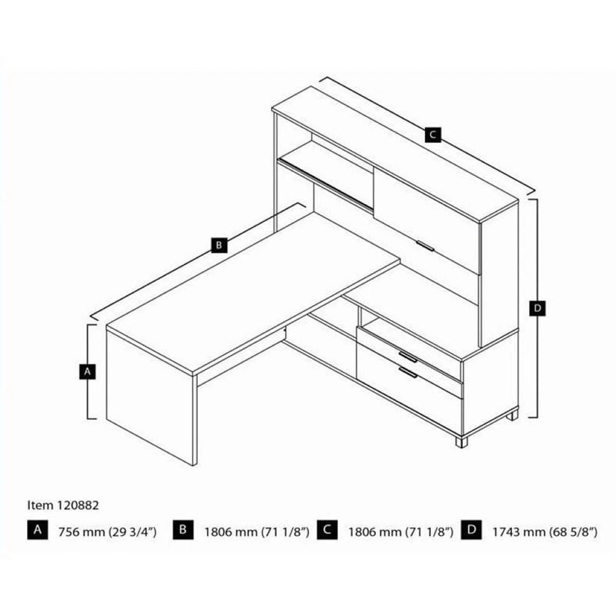 L-Desk with Hutch in White and Bark Gray X878