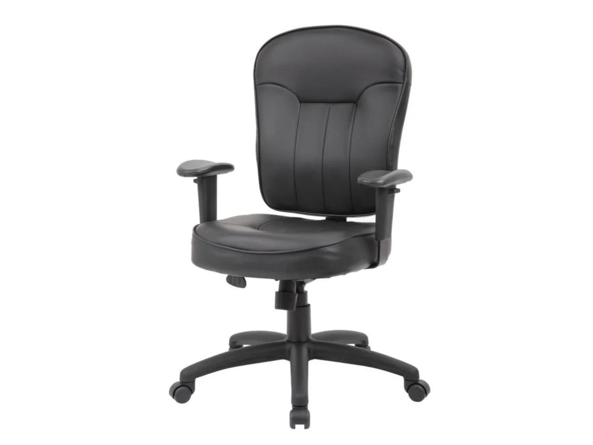 Black Leather Task Chair with Adjustable Arms B240432