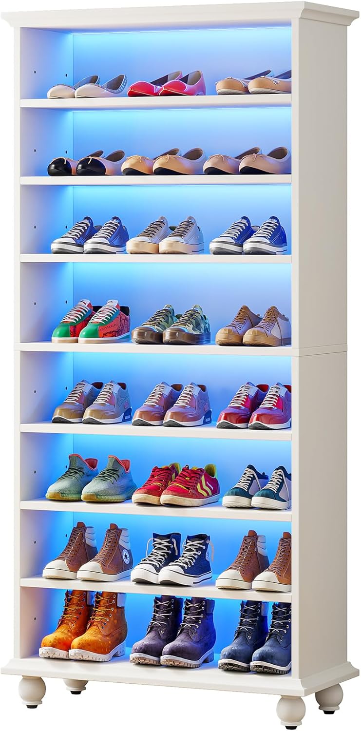 White 9-Tier 30 Pairs Shoe Storage Cabinet with Solid Wood Legs I37790