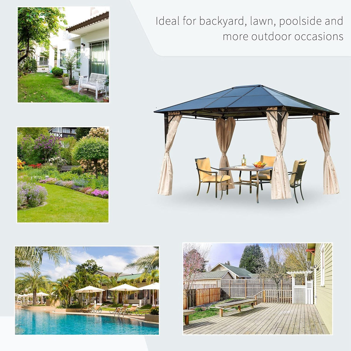 10x12 Hardtop Gazebo with Metal Frame, Polycarbonate Canopy with Curtains X850872