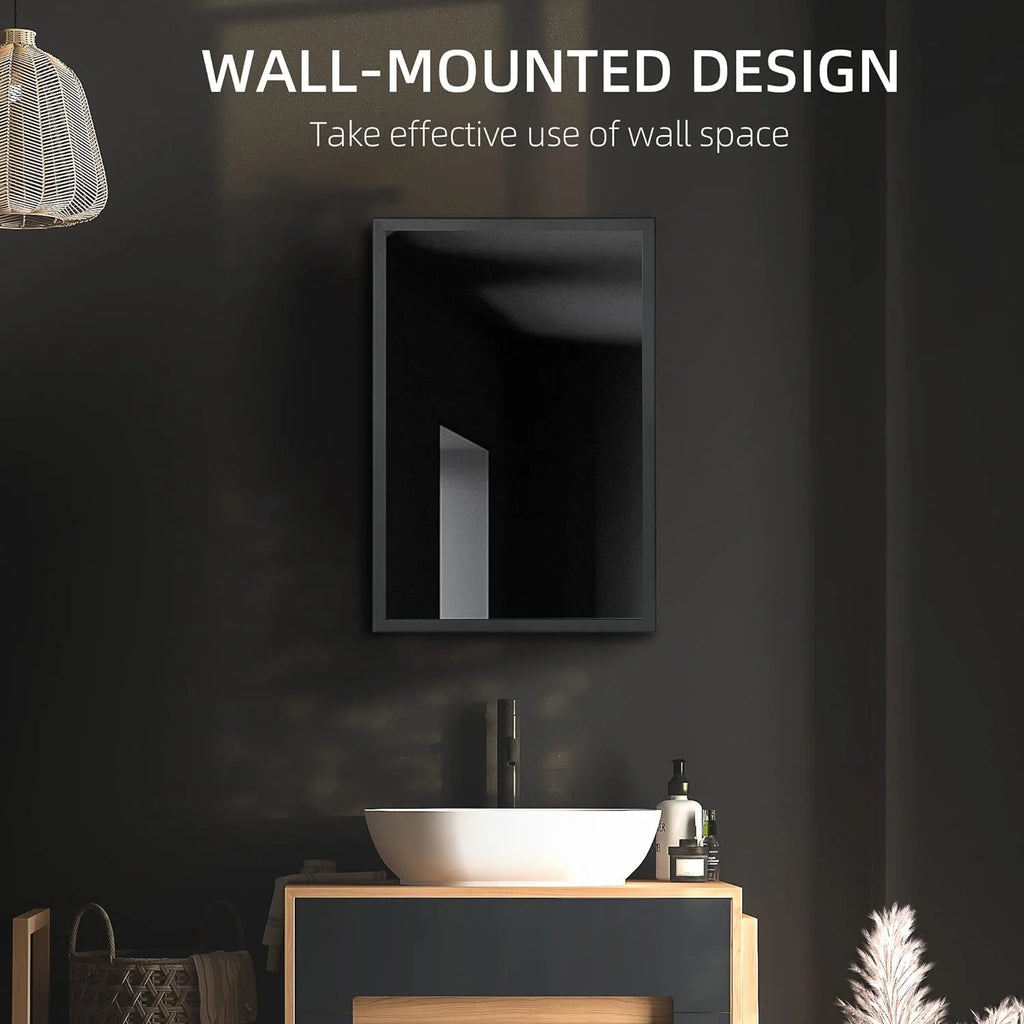 Black Wall-Mounted Stainless Steel Medicine Cabinet with Mirror A2641