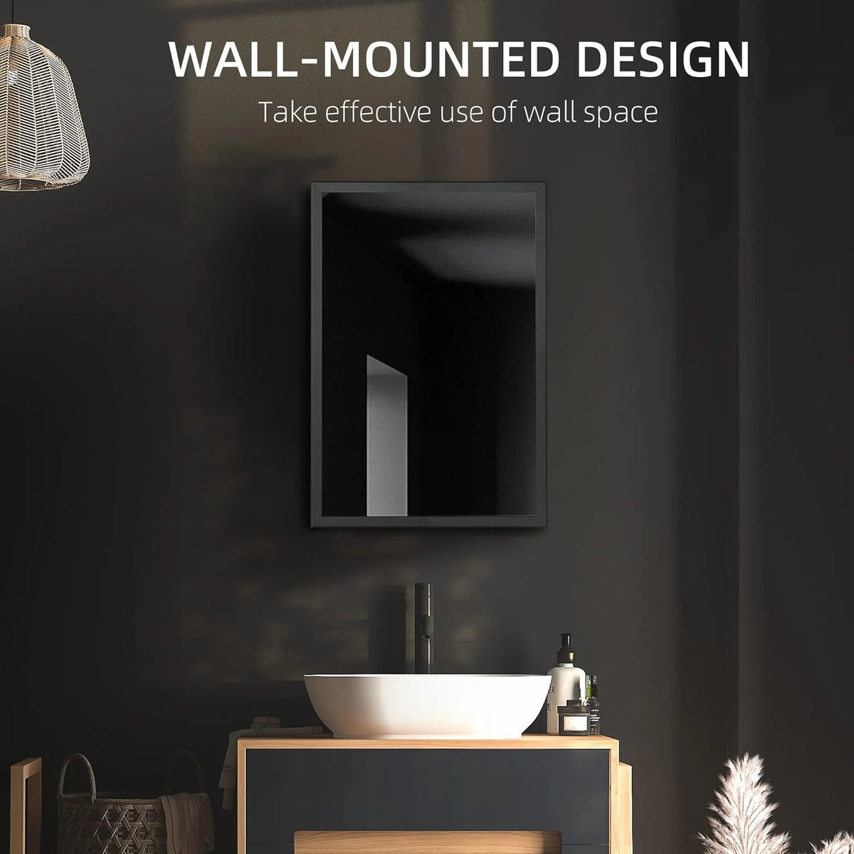 Black Wall-Mounted Stainless Steel Medicine Cabinet with Mirror A2641