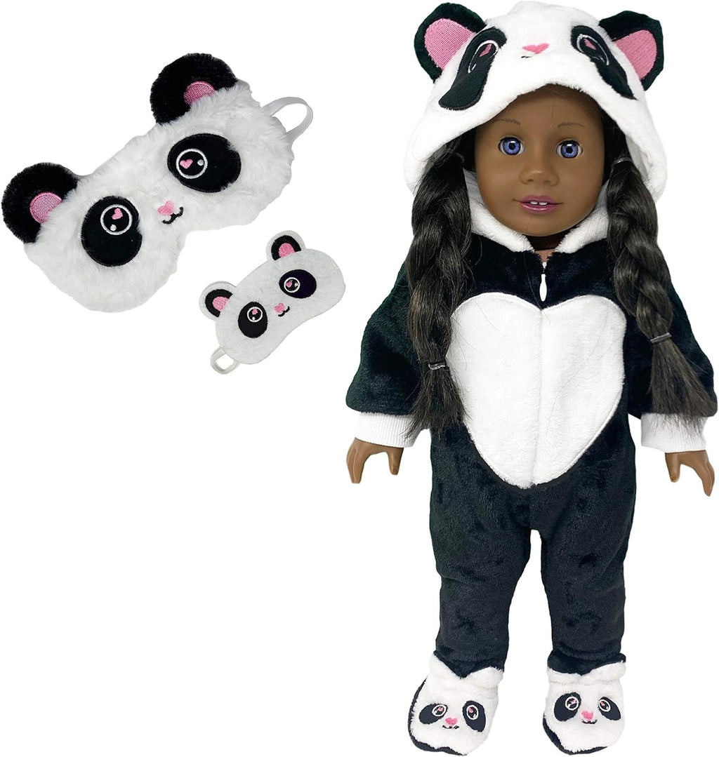 Panda Onesie Pajama with Matching Sleepover Masks for 18 inch Dolls Z2012