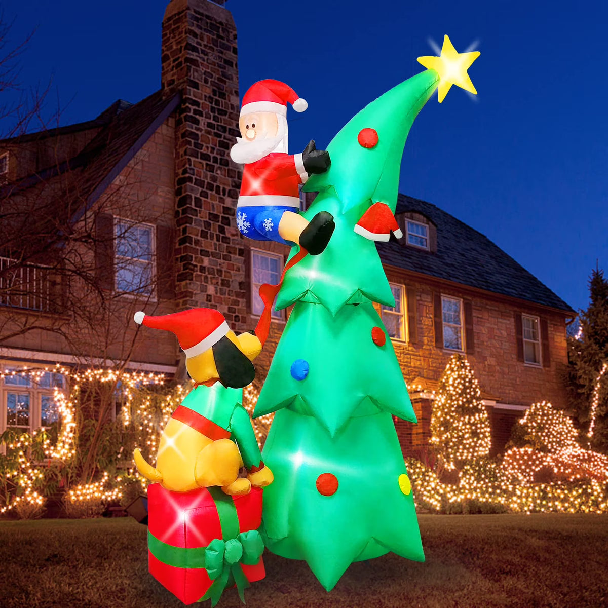 7ft Christmas Inflatable Santa Claus with Dog, 6 LED Lights R9148