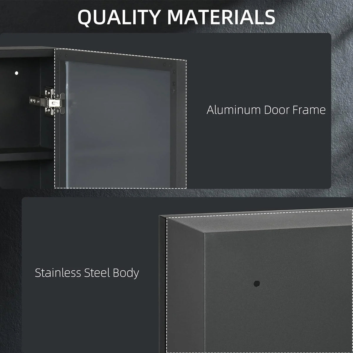 Black Wall-Mounted Stainless Steel Medicine Cabinet with Mirror A2641