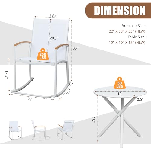 3 Piece Black Textilene Fabric Outdoor Rocking Bistro Set W18720