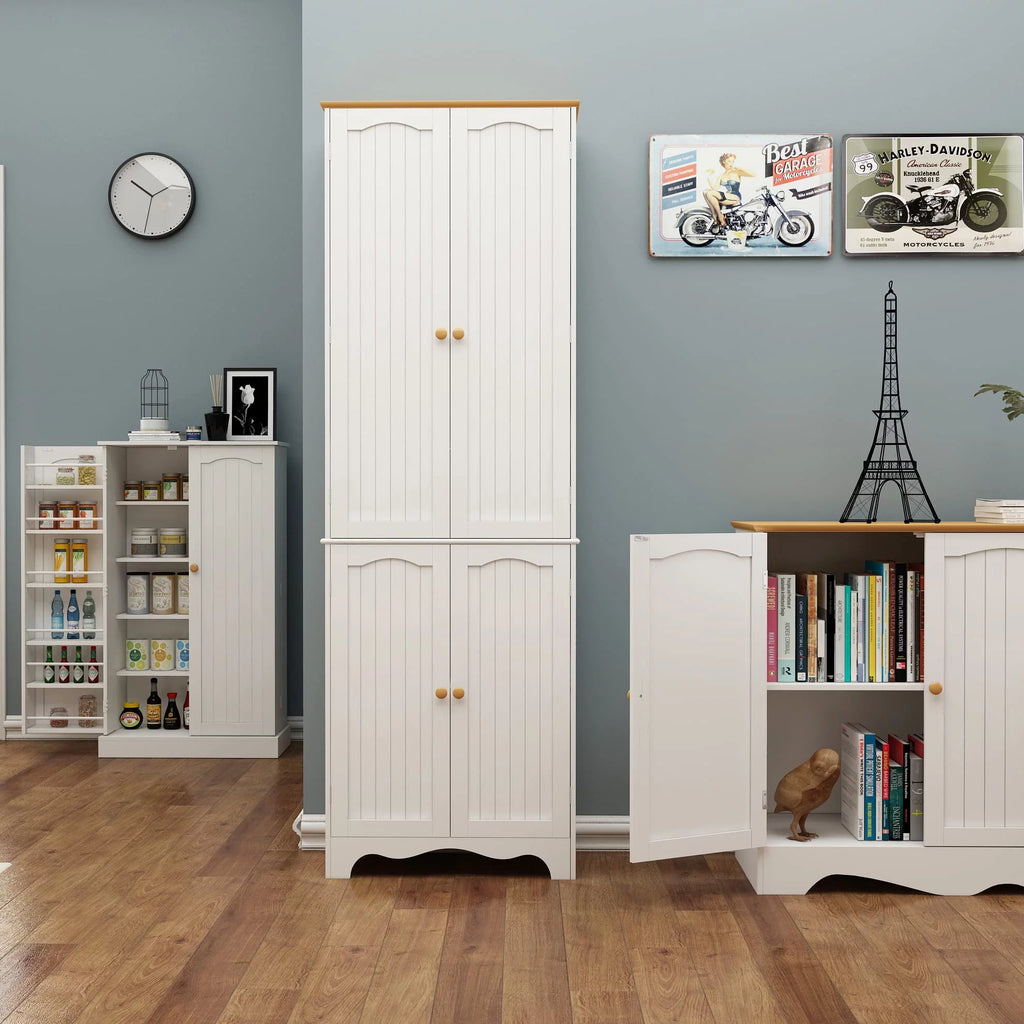 White 4 Door 2 Shelf Tall Kitchen Pantry Cabinet O6967