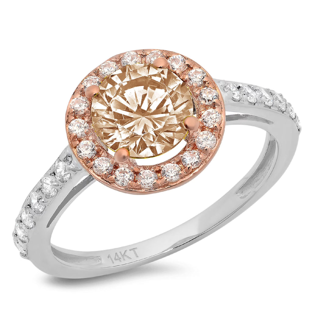 Champagne Simulated Diamond Halo Ring I14607