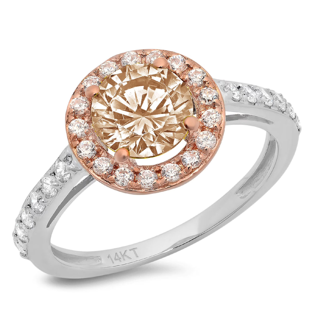 Champagne Simulated Diamond Halo Ring I14607