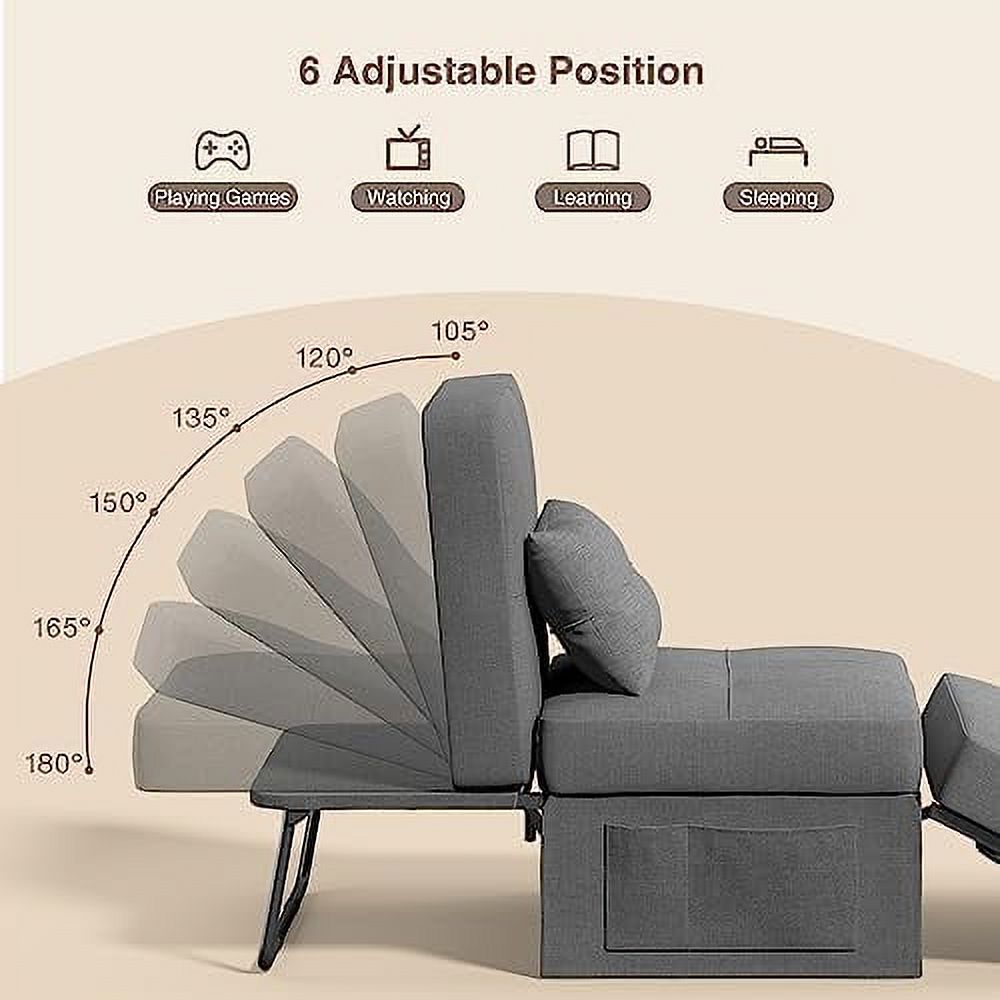 4 in 1 Convertible Chair Sofa Bed with Adjustable Backrest Linen Fabric Dark Grey C350