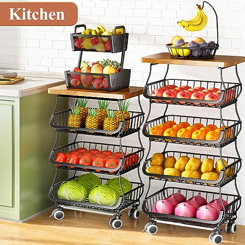 White 5 Tier Wire Fruit Basket with Wheels J368512